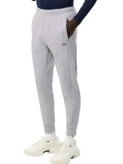 Pantalon jogging gris clair uni coupe slim avec logo de la marque brodé