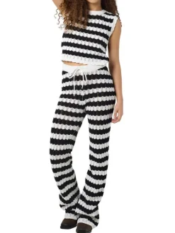 Pantalon jogging Laika Nw Flared Knit Pants Fwd en coton noir et blanc bootcut