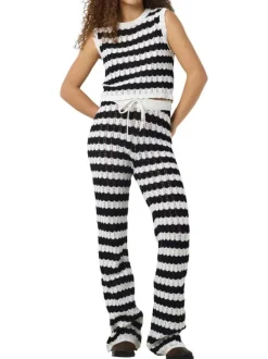 Pantalon jogging Laika Nw Flared Knit Pants Fwd en coton noir et blanc bootcut