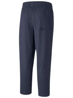Pantalon jogging marine en coton uni avec logo brodé coupe slim