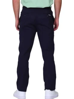 Pantalon jogging marine uni avec une coupe droite à zip et à bouton