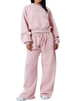 Pantalon Jogging rose uni avec une coupe droite et un logo imprimé