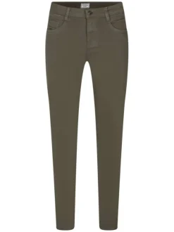 Pantalon kaki uni avec une coupe slim et des passants pour la ceinture