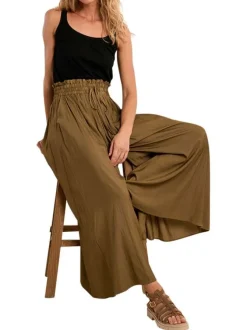 Pantalon kaki uni pourvu d'une coupe extra large et d'une taille élastiquée