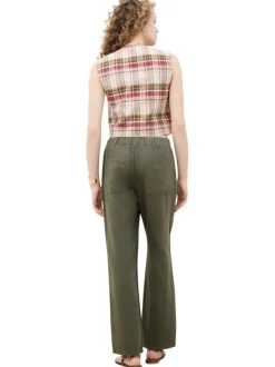 Pantalon kaki uni pourvu d'une taille élastiquée à l'arrière