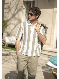 Pantalon Karl Lawrence en coton kaki pourvu d'une taille élastiquée
