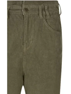 Pantalon Lara Veluto en coton kaki uni, coupe boyfriend en velours côtelé