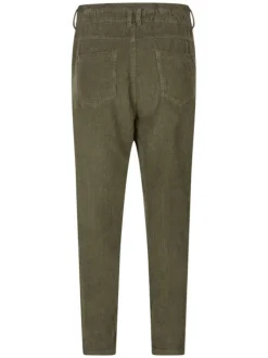 Pantalon Lara Veluto en coton kaki uni, coupe boyfriend en velours côtelé