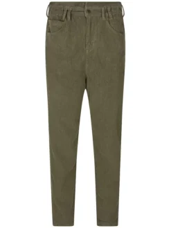 Pantalon Lara Veluto en coton kaki uni, coupe boyfriend en velours côtelé