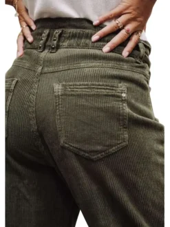 Pantalon Lara Veluto en coton kaki uni, coupe boyfriend en velours côtelé