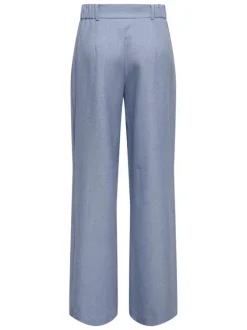 Pantalon Linda bleu denim uni avec une coupe droite et une taille haute