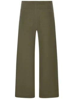 Pantalon Madeline en coton mélangé kaki uni pourvu d'une coupe large