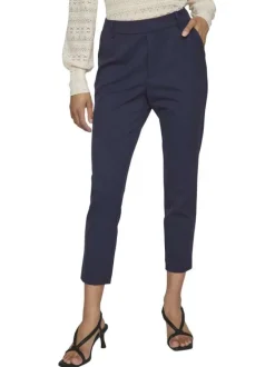 Pantalon marine uni avec une coupe cigarette et une taille intermédiaire