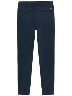Pantalon marine uni en coton avec une coupe droite et une taille élastiquée