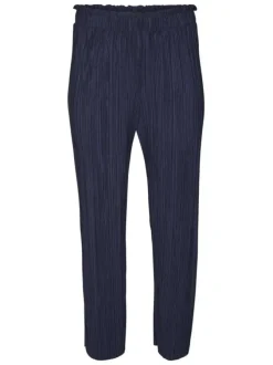 Pantalon marine uni plissé avec une coupe Regular Fit et une taille haute