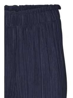 Pantalon marine uni plissé avec une coupe Regular Fit et une taille haute