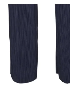 Pantalon marine uni plissé avec une coupe Regular Fit et une taille haute