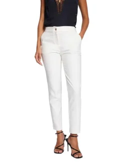 Pantalon 7/8éme blanc uni avec une coupe slim et une taille intermédiaire