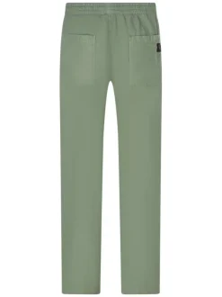 Pantalon Milak en coton vert à coupe droite pourvu d'une taille élastiquée