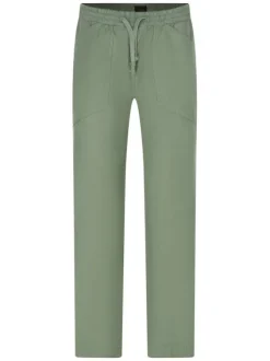 Pantalon Milak en coton vert à coupe droite pourvu d'une taille élastiquée