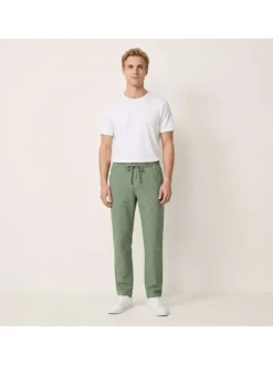 Pantalon Milak en coton vert à coupe droite pourvu d'une taille élastiquée