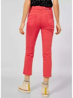 Pantalon New York rouge en coton uni coupe slim avec 5 Poches