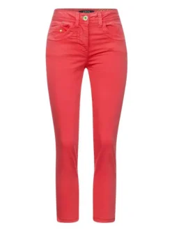 Pantalon New York rouge en coton uni coupe slim avec 5 Poches