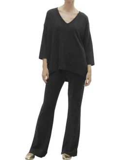 Pantalon noir avec détail lurex une taille élastiquée et une coupe regular fit