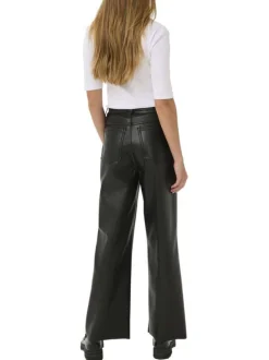 Pantalon noir enduit avec une coupe bootcut et 4 poches plaquées
