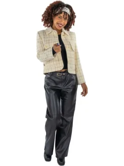Pantalon noir en simili cuir avec une coupe droite et une taille intermédiaire