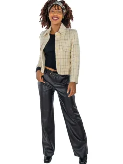 Pantalon noir en simili cuir avec une coupe droite et une taille intermédiaire