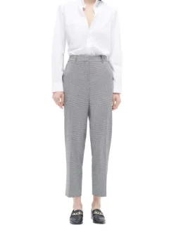 Pantalon noir imprimé pied de coq avec une coupe droite et une taille haute