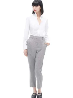 Pantalon noir imprimé pied de coq avec une coupe droite et une taille haute