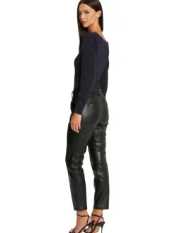 Pantalon noir 7/8éme en simili cuir à coupe slim et taille haute
