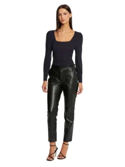 Pantalon noir 7/8éme en simili cuir à coupe slim et taille haute