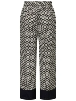Pantalon noir à motifs avec une coupe large droite et une taille élastiquée