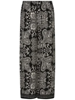 Pantalon noir à motifs pourvu d'une coupe droite et d'une taille élastiquée