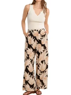 Pantalon noir à motifs pourvu d'une coupe large et d'une taille haute