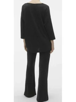 Pantalon noir pailleté avec une coupe bootcut et des surpiqûres ton sur ton