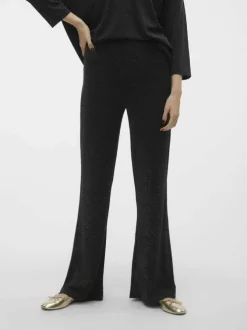 Pantalon noir pailleté avec une coupe bootcut et des surpiqûres ton sur ton
