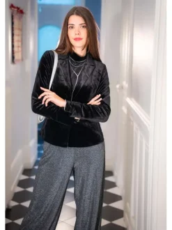 Pantalon noir uni aspect simili cuir avec une coupe droite et des poches