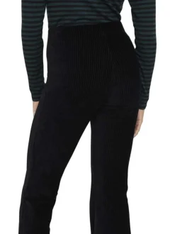Pantalon noir uni avec une coupe bootcut et une taille élastiquée