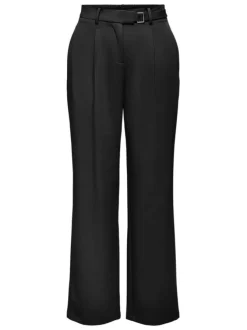 Pantalon noir uni avec une coupe droite et des passants pour ceinture