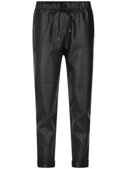 Pantalon noir uni avec une coupe droite et un lien de serrage à la taille