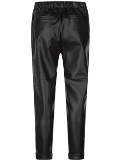 Pantalon noir uni avec une coupe droite et un lien de serrage à la taille