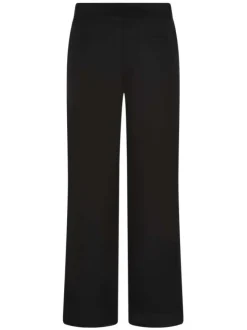 Pantalon noir uni avec une coupe droite à plusieurs poches et passants