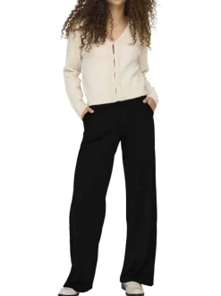 Pantalon noir uni avec une coupe flare et une fermeture à zip et agrafe