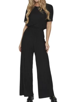 Pantalon noir uni avec une coupe flare et une taille élastiquée