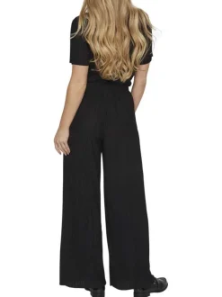 Pantalon noir uni avec une coupe flare et une taille élastiquée