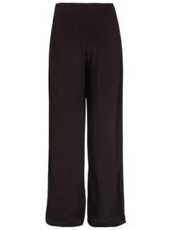 Pantalon noir uni avec une coupe large une taille haute et logo floqué